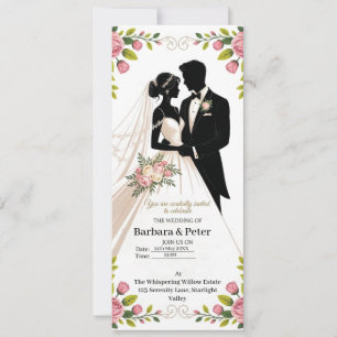Wedding Silhouette Invitation with Floral Accents