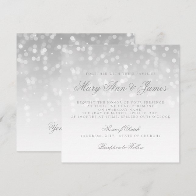 Wedding Silver Bokeh Sparkle Lights Invitation (Front/Back)