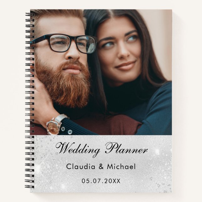 Wedding silver glitter bride photo notebook (Front)