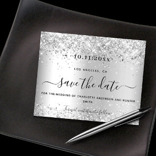 Wedding silver glitter budget save date