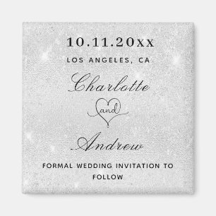 Wedding silver glitter dust elegant save the date magnet