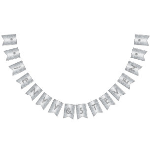 ☆WEDDING☆ Silver Glitter Look Bunting Flags