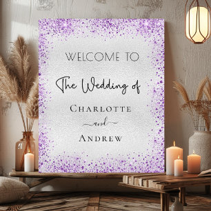 Wedding silver lavender sparkles welcome poster