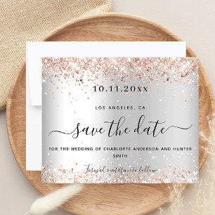 Wedding silver rose gold budget save date card
