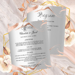 Wedding silver rose gold marble menu program