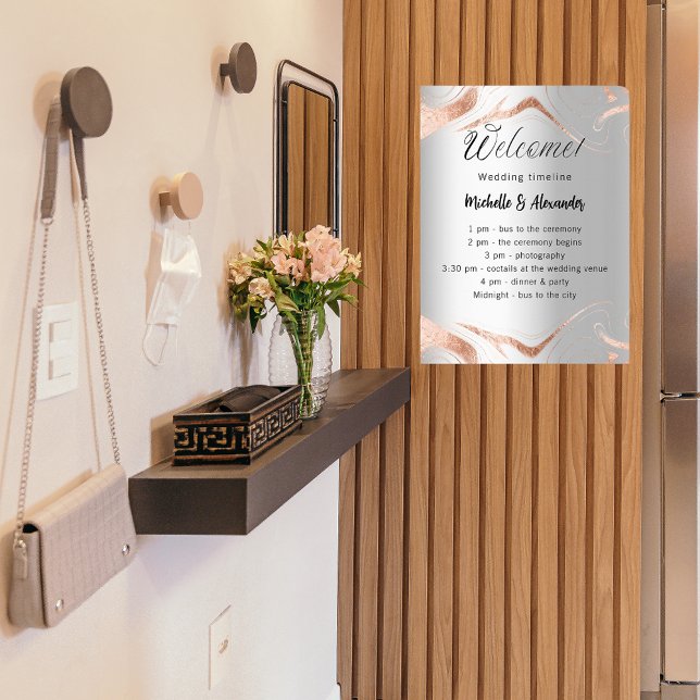 Wedding silver rose gold marble program timeline poster (Creator Uploaded)