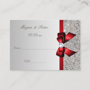 Wedding Silver Sequin Red Bow Seating Cards
