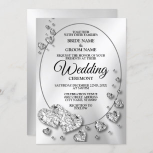 Wedding Silver Shiny Hearts Geometric Elegant Invitation