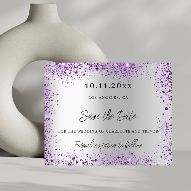 Wedding silver violet purple budget save the date flyer (Creator Uploaded)