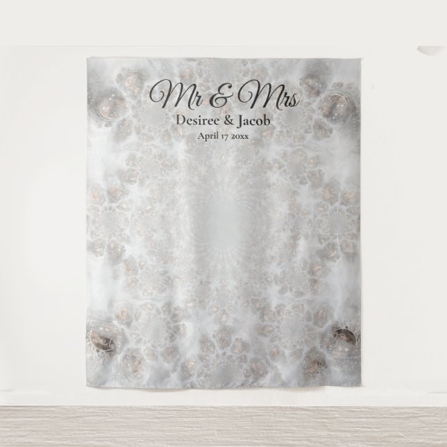 Wedding Silver White Elegant Photo Booth Backdrop Tapestry (Front)