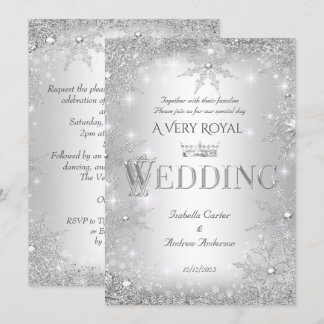 Wedding Silver Winter Wonderland Royal Crown Invitation