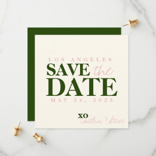 Wedding simple and modern green and pink save the date