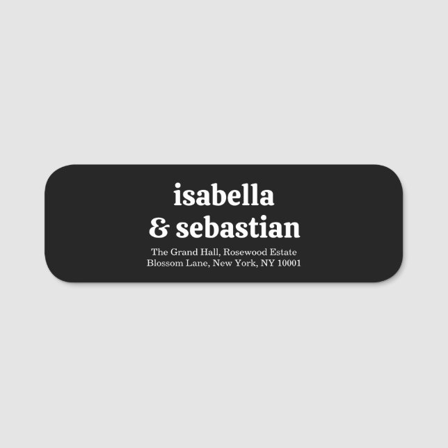 Wedding Simple  Black Retro Font Name Tag (Front)