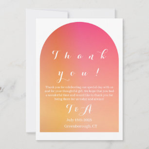 Wedding Simple Boho Arch Orange Ombre Thank You Card