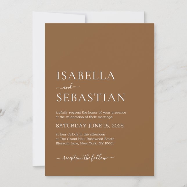 Wedding Simple Clay Brown Invitation (Front)