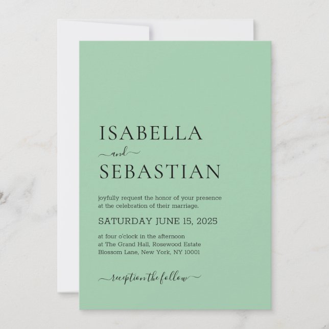 Wedding Simple Dark Sea Green Invitation (Front)