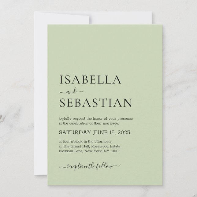 Wedding Simple Light Olive Invitation (Front)