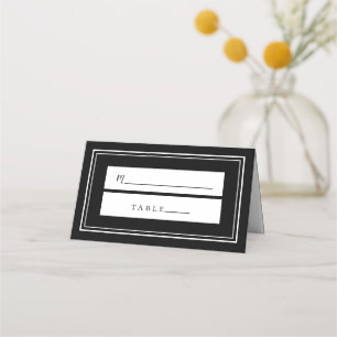 Wedding Simple Minimalist Chic Black & White Guest Place Card