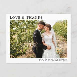 Wedding Simple Minimalist Love and Thanks Modern Postcard