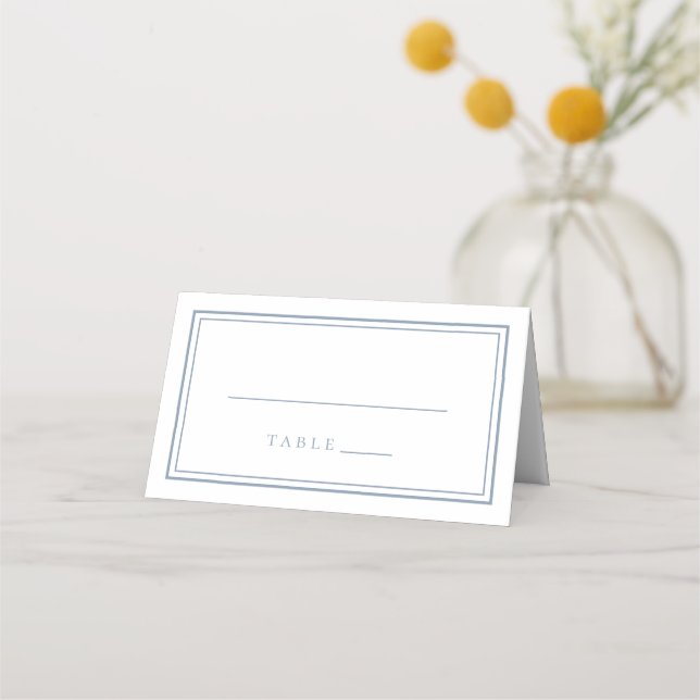 Wedding Simple Modern Dusty Blue White Place Card (Front)