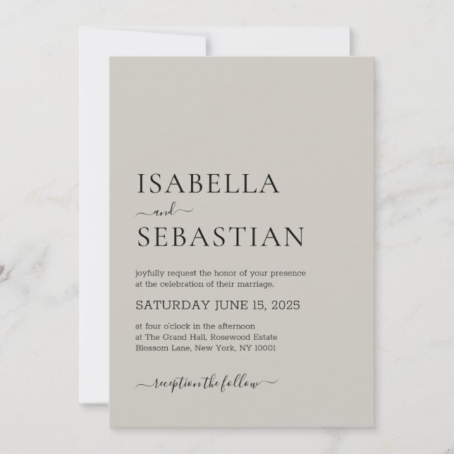 Wedding Simple Modern Light Gray Invitation (Front)