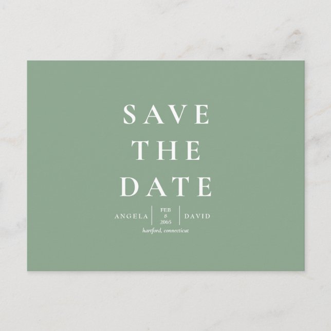 Wedding Simple  Modern Sage Save the Date Postcard (Front)
