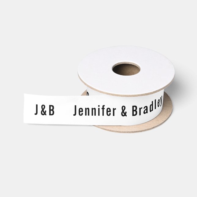 Wedding Simple Monogram Black White Personalized S Satin Ribbon (Spool)
