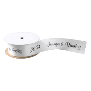 Wedding Simple Monogram Black White Personalized Satin Ribbon