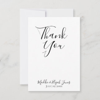 Wedding, Simple, Script, Black & White Thank You Card
