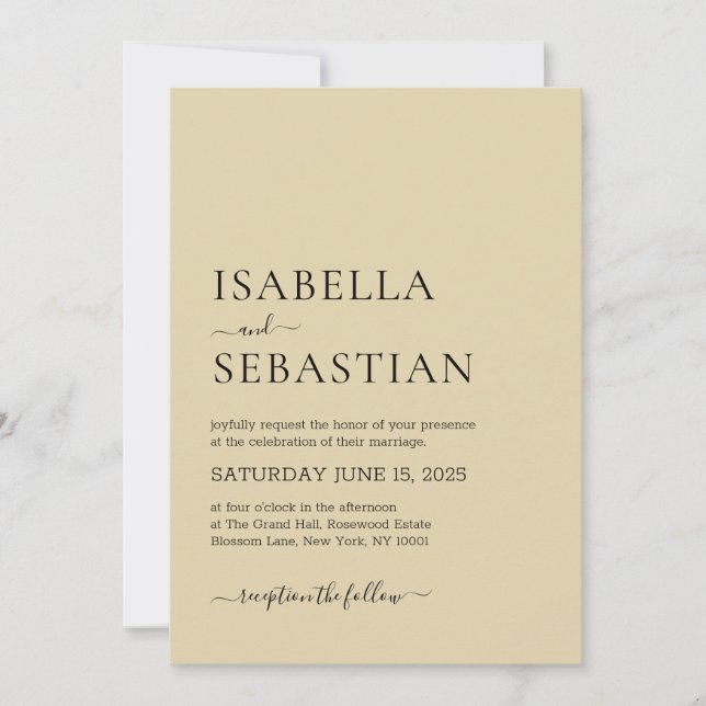 Wedding Simple Soft Yellow Invitation (Front)