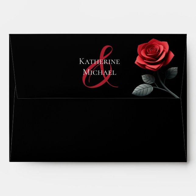 Wedding Single Red Rose- Envelope (Back (Top Flap))