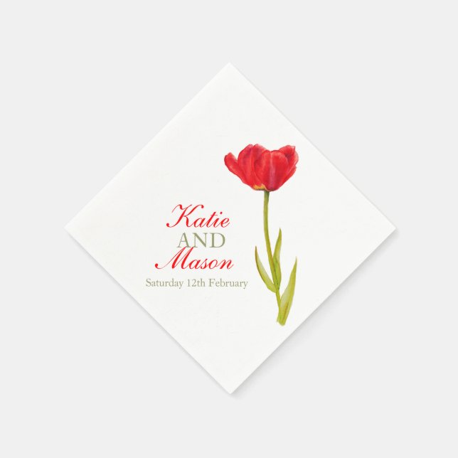 Wedding single red tulip art named paper napkin (Corner)