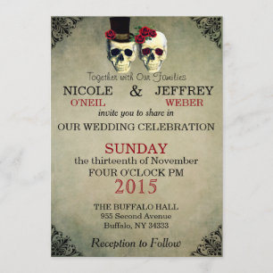 Wedding Skeleton Bride Groom Skulls Invitation