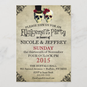 Wedding Skeleton Skull Engagement Party Invitation