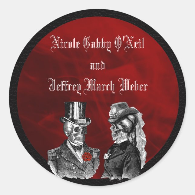 Wedding Skeleton Skulls ‘Til Death Do Us Part Classic Round Sticker (Front)