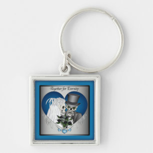 Wedding Skulls - Blue Keychain