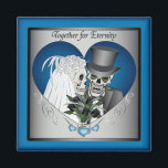 Wedding Skulls - Blue Magnet<br><div class="desc">Happy bride and groom wedding skulls set in a blue and silver heart frame with TOGETHER FOR ETERNITY text.</div>