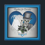 Wedding Skulls - Blue Magnet<br><div class="desc">Happy bride and groom wedding skulls set in a blue and silver heart frame with TOGETHER FOR ETERNITY text.</div>