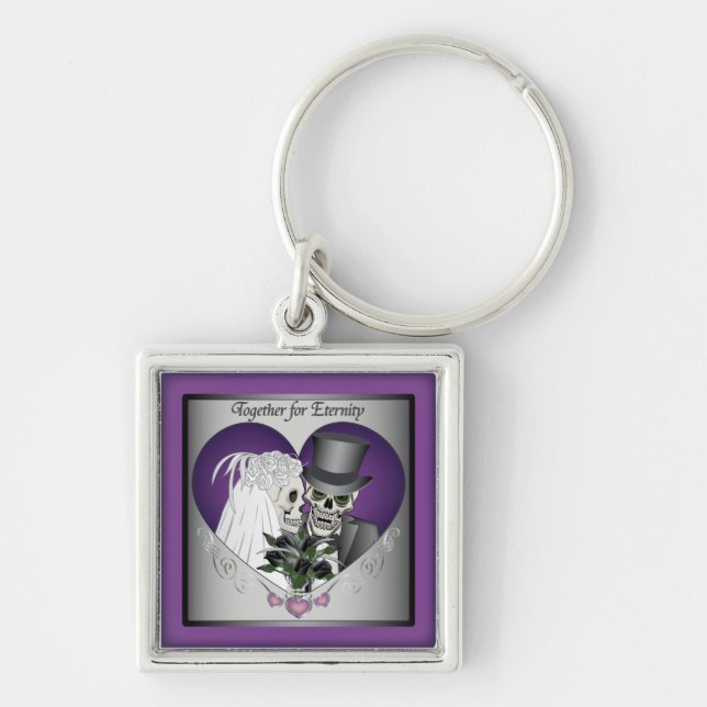 Wedding Skulls - Purple Keychain (Front)