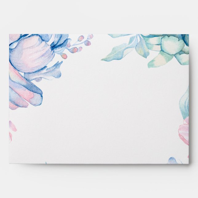 Wedding | Sky Blue and Bubblegum Pink Peonies Envelope (Front)