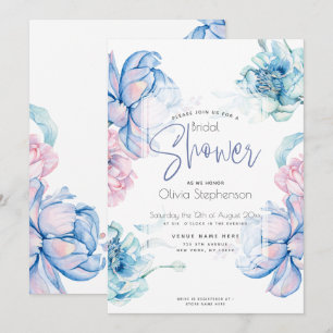 Wedding Sky Blue and Bubblegum Pink Peonies Invitation