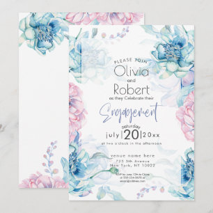 Wedding   Sky Blue and Bubblegum Pink Peonies Invitation