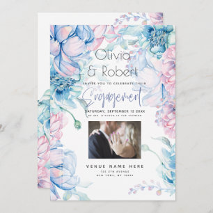 Wedding   Sky Blue and Bubblegum Pink Peonies Invitation