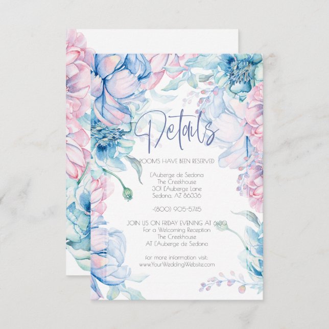Wedding | Sky Blue and Bubblegum Pink Peonies Invitation (Front/Back)