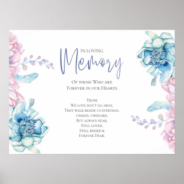 Wedding | Sky Blue and Bubblegum Pink Peonies Poster (Front)