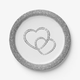Wedding SLVR Glitter 7" Paper Plates-Two Hearts Plate