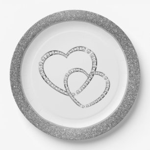 Wedding SLVR Glitter 9" Paper Plates-Two Hearts Plate