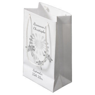 Wedding Small Gift Bag Silver Dragonflies Heart