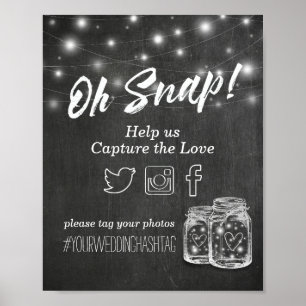Wedding Snap Hashtag Mason Jar Lights Chalkboard Poster