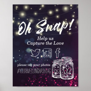 Wedding Snap Hashtag Mason Jar Purple String Light Poster